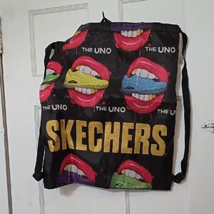 Skechers Black Drawstring Bag with Colorful Graphics Lips Shoes